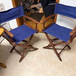 Vtg Set of 2 19” Foldable & Lockable Directors Chairs Heavy Duty Canvas Seat & Back Rest Marine Blue
