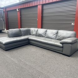 Grey Leather Sectional Couch - Free Delivery! 