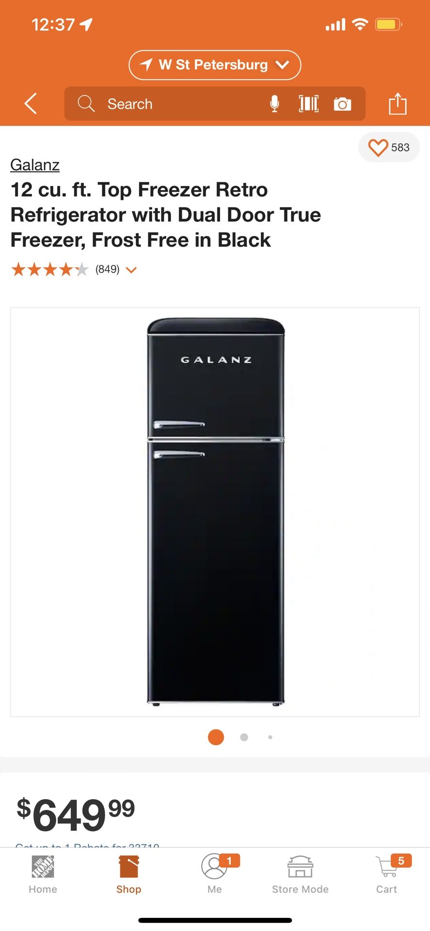 GALANZ 12 cu Ft Black Retro Fridge with Top Freezer for Sale in