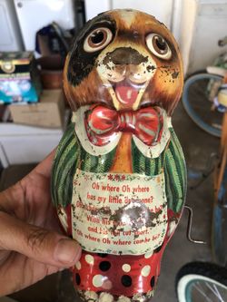 Vintage Mattel Wind Up Tin Toy / "Oh Where Oh Where Has My Little Dog Gone?"