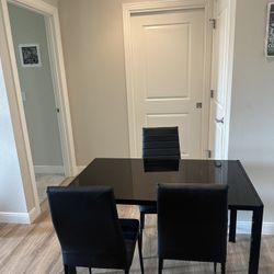 Black Glass Table and 3 Chairs