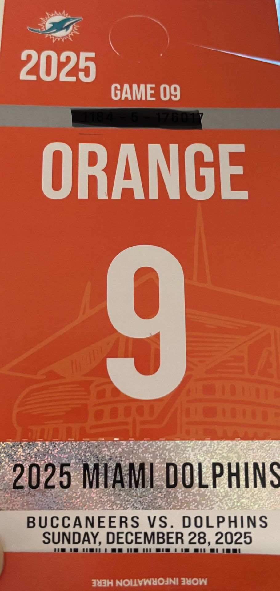 Tampa Bay Buccaneers Vs Miami Dolphins Parking Pass VIP Orange Parking Pass