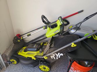 Ryobi Cordless Lawn Mower with Grass Bag & String Trimmer