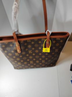 Brown Monogram Tote Bag with Tan Straps