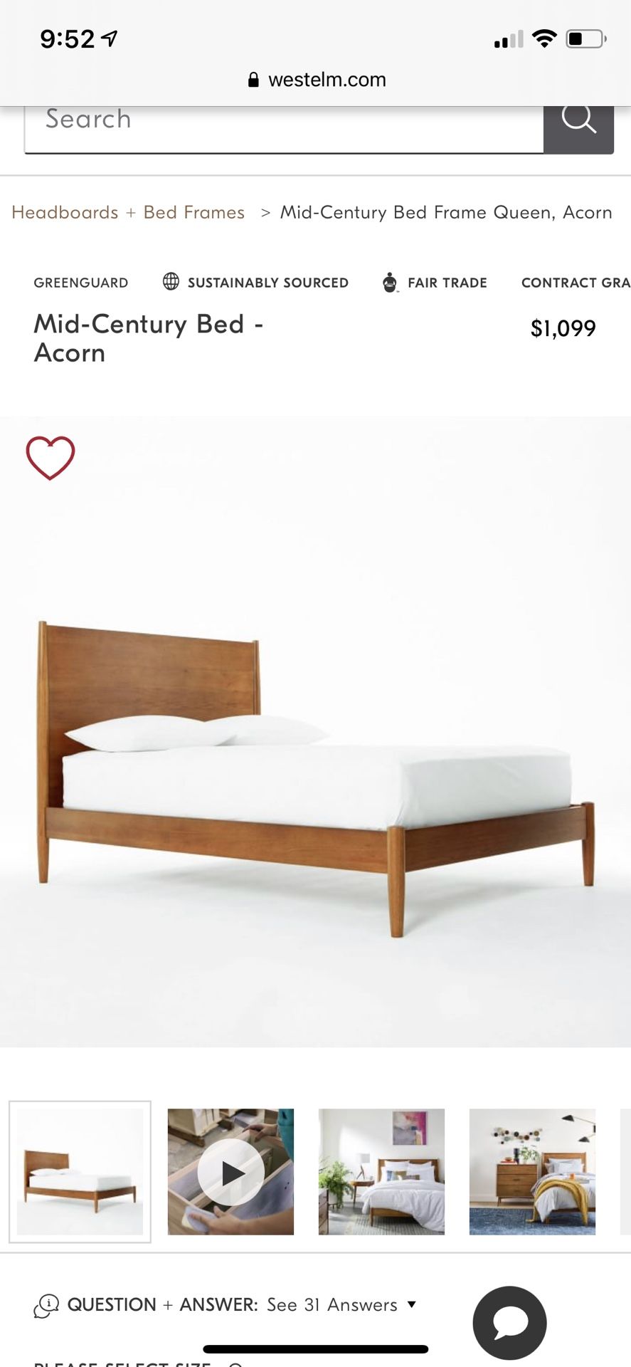 West Elm Mid Century Acrob Bed Frame