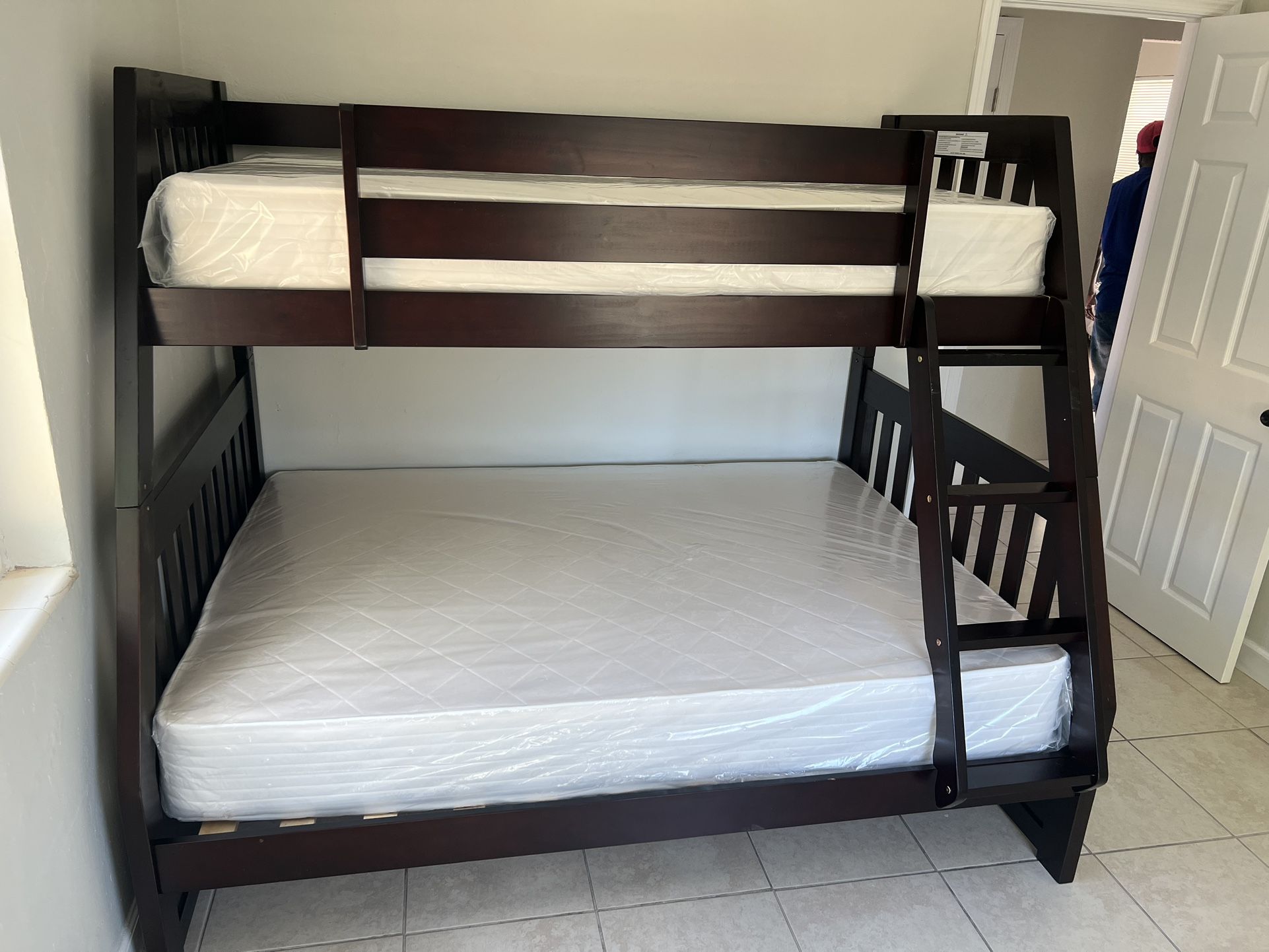 Twin over full bunk beds frame and free delivery in box with the mattress  and