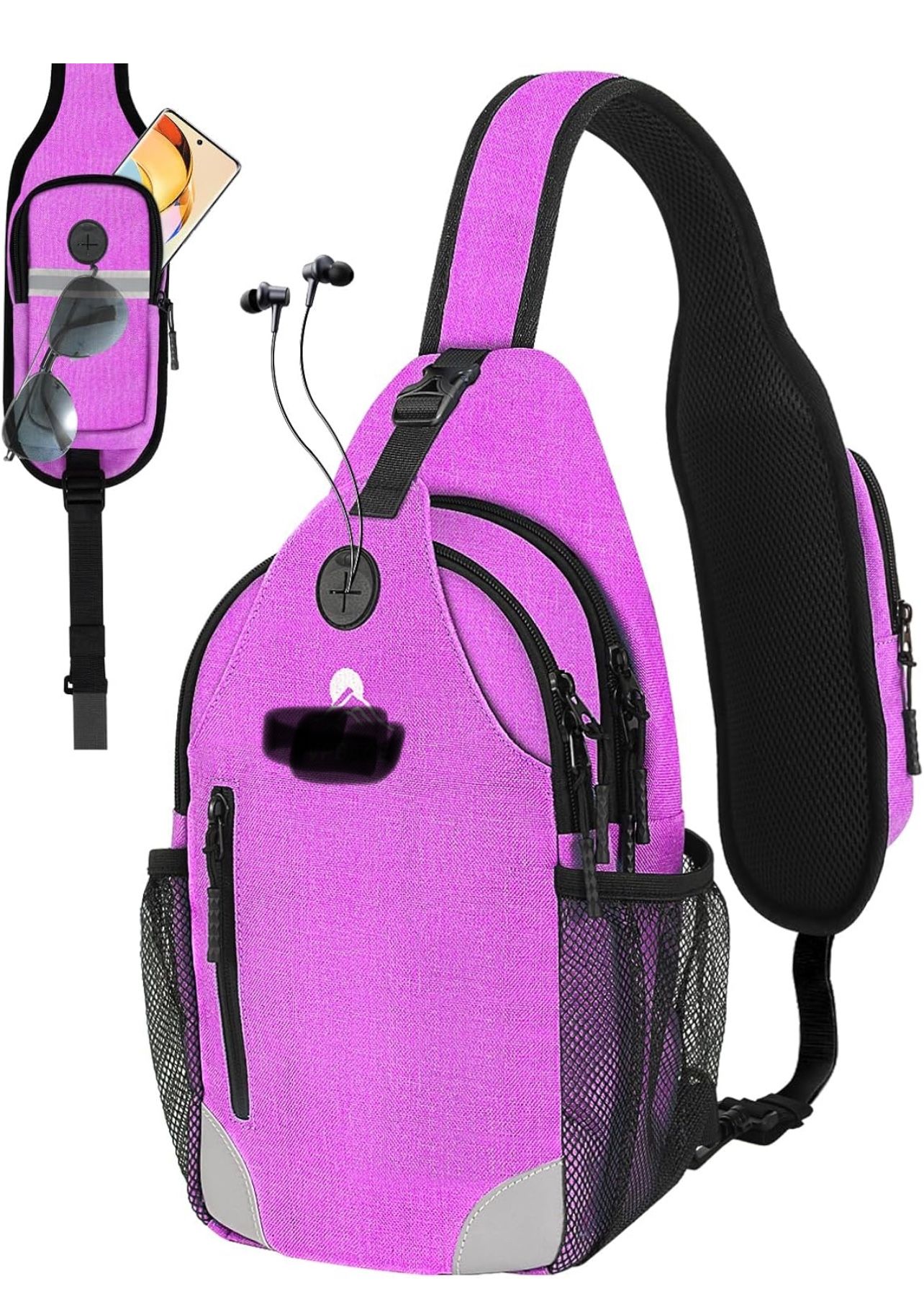 Sling Bag for Men Women, Crossbody Hiking Daypack/Chest Bag/Shoulder Bag, Small Backpack Travel, with Chest Phone Holder