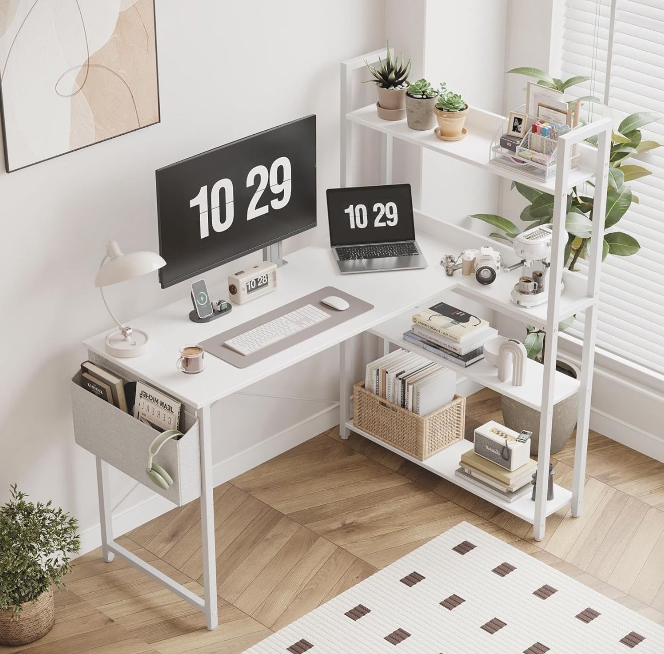 New White L-Shaped Desk With Storage 