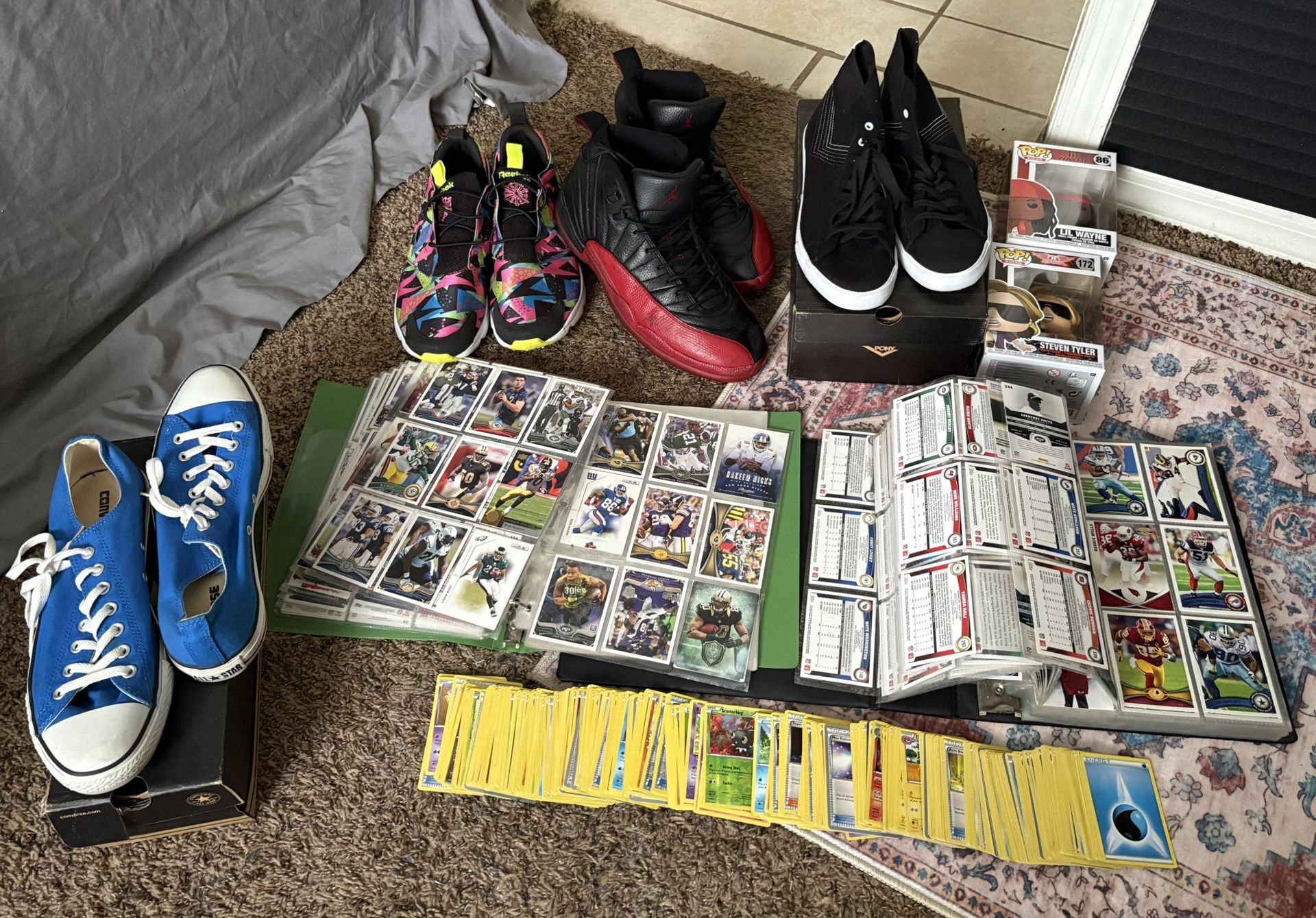 Jordan 12s, Converse, Reebok 350+ Pokémon Cards 400+ Football Cards Bundle 