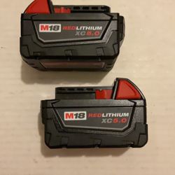 Brand New Milwaukee M18 Red Lithium Ion XC 5.0 AH Batteries.      130 Firm on Price.       130 Firme en Precio.