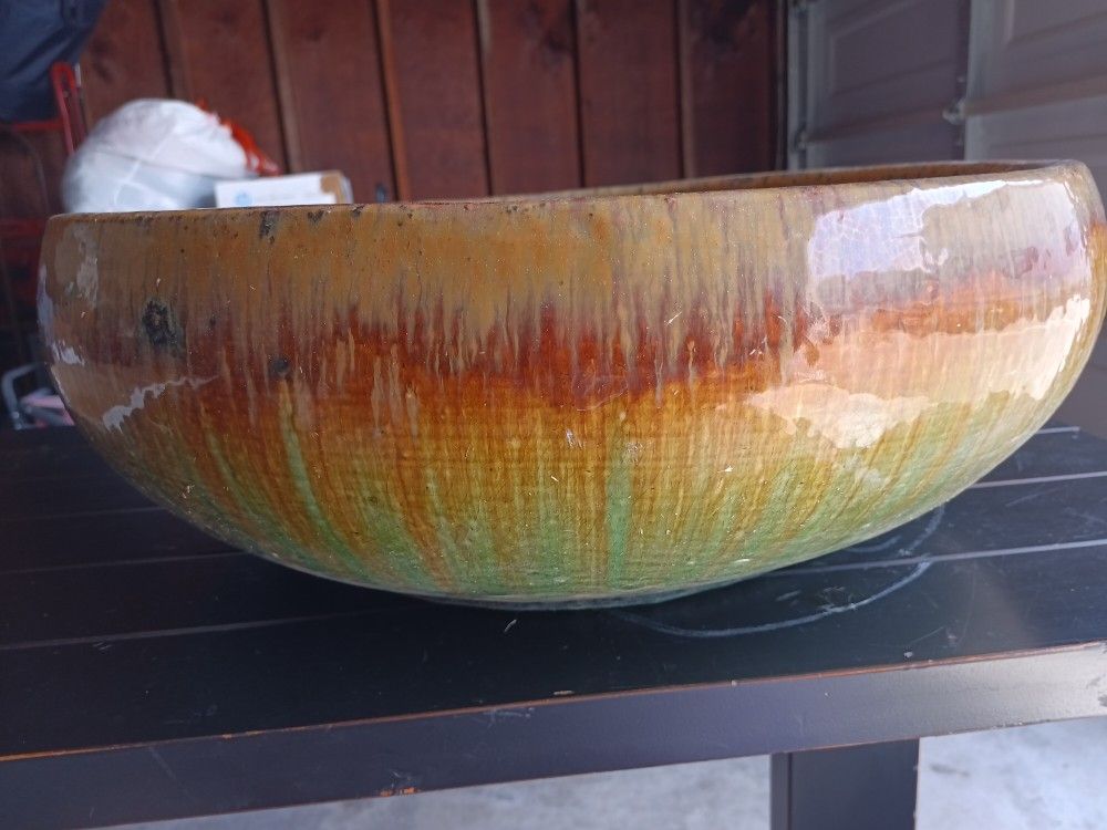 Vintage 21" HEAVY GLAZED ROUND POT/PLANTER-$199.00 costa mesa)