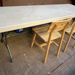 Plastic Table 8ft And 2 Wood Chairs 