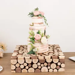 Wooden Cake Stand Square Design 18"x18" Natural Rustic Slices