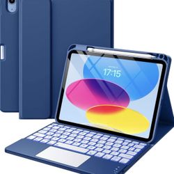 Harvopu Compatible for iPad 11th 10th Generation Case with Keyboard, Folio Cover with Pencil Holder, Multi-Touch Trackpad, 7 Color Backlit, Detachable