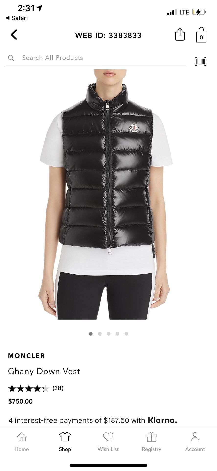 MONCLER Ghany Black Down Vest