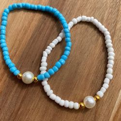 2 Blue And White Pearl Bracelets!! $2 Each 