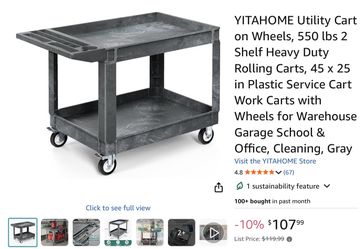 YITAHOME Utility Cart on Wheels, Plastic Tool Cart 550 lbs