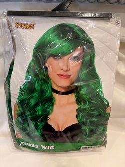 NEW Spirit Halloween Vibrant Green Curls Long Hair Wig
