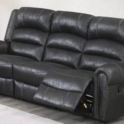 New Power Reclining Couch  / Love Seat .  Black Leather Like Fabric .  Free Delivery !