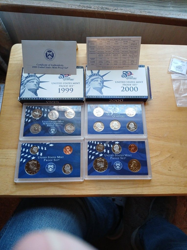 1999 S And 2000s US Mint Proof Sets-  Coa, 19 Proof Coins, Excellent Box