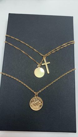 Vintage Multilayer Round Sequin Cross Pendant Necklaces