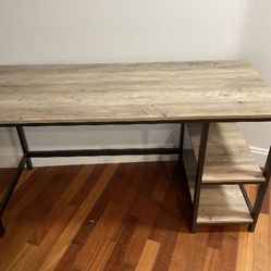 3PC SET INDUSTRIAL STEEL & GREIGE WOOD 