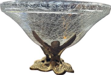 Art Deco Vintage Brass Angel Cherub Base With Crackle Glass Bowl