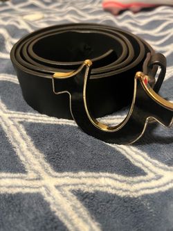 Black Leather Belt with Gold Buckle