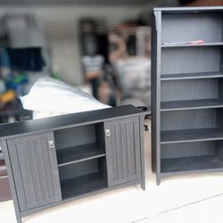 Storage Cabinet with Doors And 5 Shelf Bookcase In Vintage Black