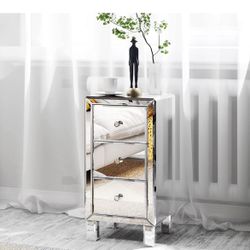 3-Drawer Mirrored Nightstand End Table Bedside Table for Bedroom, Living Room, Silver