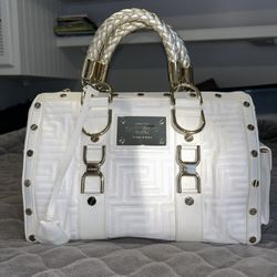 Authentic Gianni Versace white quilted patent leather “snap out of it” bag