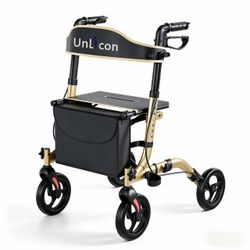 New Rollator Walkers for Seniors Folding Rollator Walkers with Seat and Four 8 inch Wheels Medical Rollator Walker with Comfort Handles and Thick Back