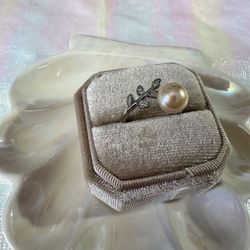 New sterling silver leaf freshwater pearl ring 