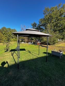 5x8 FT Outdoor Grill Gazebo Canopy, BBQ Gazebo with 2-Tier Vented Top, 2 Durable Shelves & Metal Frame Grill ShelterDark Gray