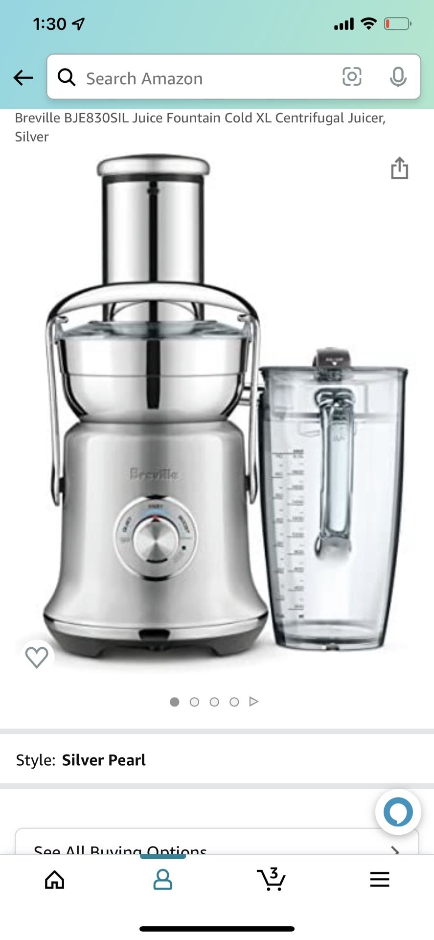 Breville BJE830SIL Juice Fountain Cold XL Centrifugal Juicer, Silver