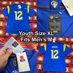 Los Angeles Rams Puka Nacua Nike Home Blue Jersey #12 Youth Sz XL Men’s Medium