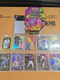 Mixed Baseball Cards Lot with Pokémon Tin