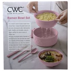 CWC Cook With Color Pink Wheat Fiber Ramen Bowl Set Microwave Dishwasher Safe