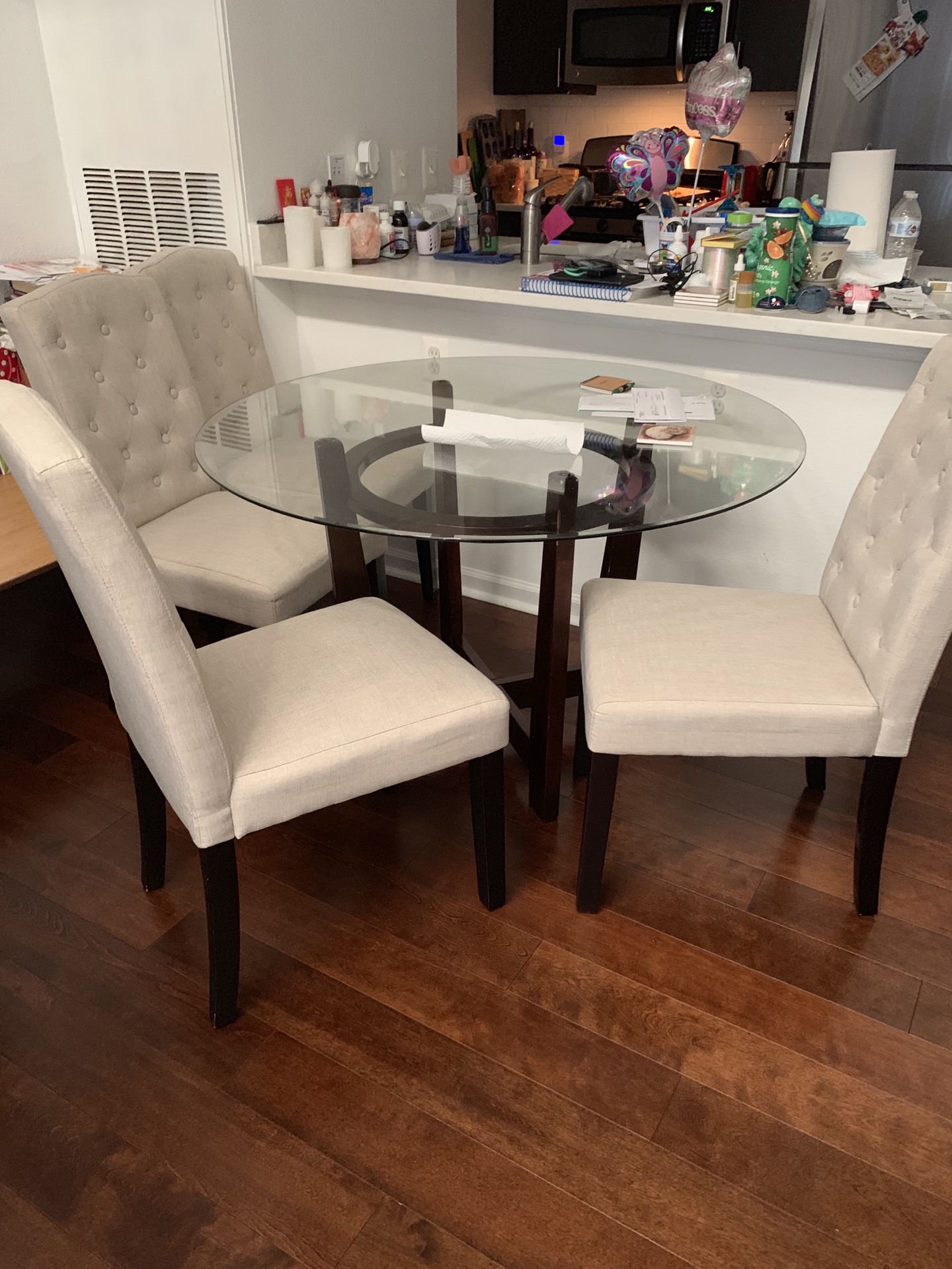 Glass Dining Room Table w/ 4 Dining Room Chairs
