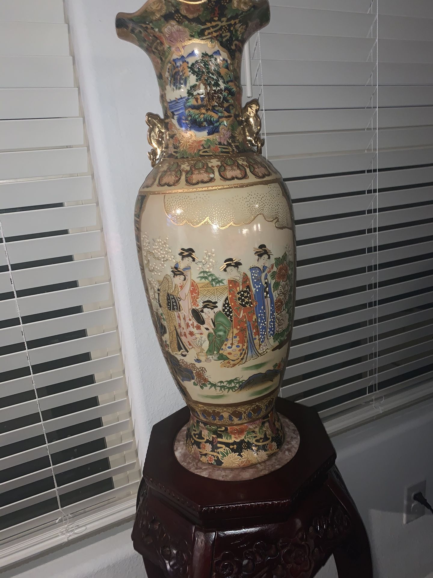 2 Royal Satsuma Vases with marble top stands