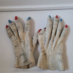 Take One 2007 Halloween Scary Clown Zombie Gloves Hands White Red Blue Nails