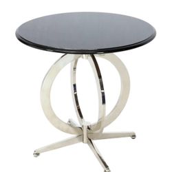 Heavy Gage Chrome Plated Steel Base Marble Top Round Gueridon Cafe Table Stand