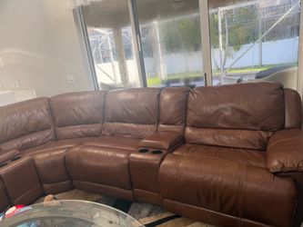 Leather living room set with three electric recliner