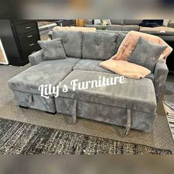 Dark gray corduroy sofa bed sleeper couch right hand and left hand facing chaise