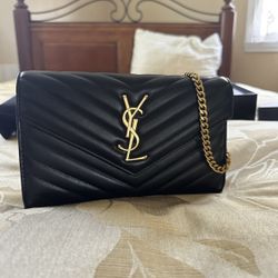 Ysl Yves Saint Laurent Crossbody Bag Smooth Black/gold 
