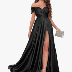 Black Satin Bridesmaid Dress 