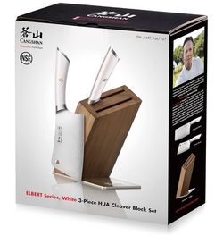 Cangshan Elbert Series 3-Pcs HUA Cleaver Block Set White Handle - Heat Treated