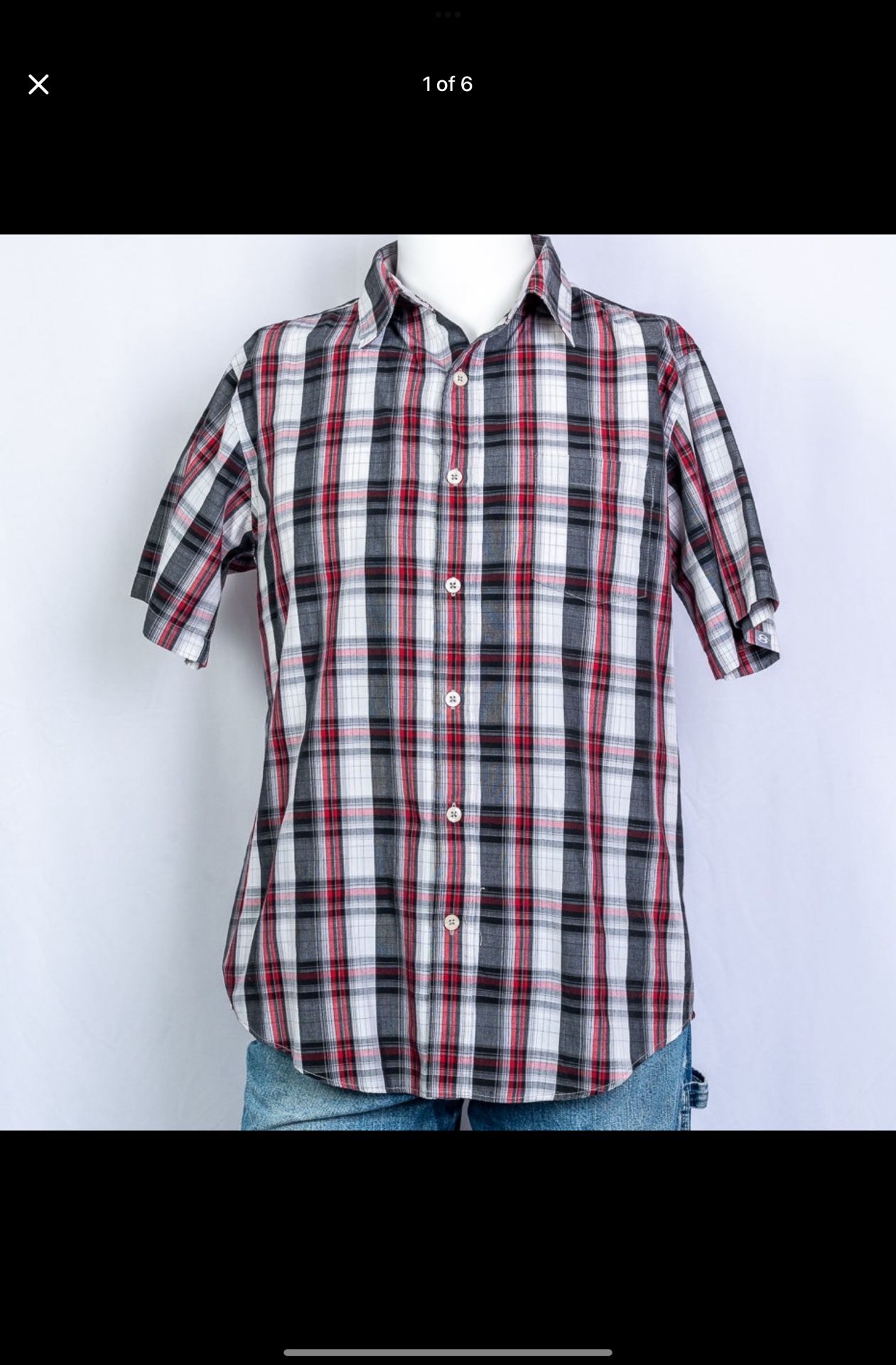 Anchor Blue red plaid short sleeve slim fit button down shirt sz L
