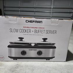 Chef man Double Round Crock Slow Cooker + Buffet Server