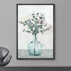 Framed Pastel Watercolor Leaf Print Canvas Wall Art